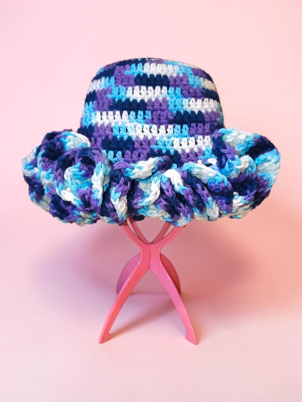 Crochet Ruffle Bucket Hat | Blue Lagoon - Picture 2 of 2